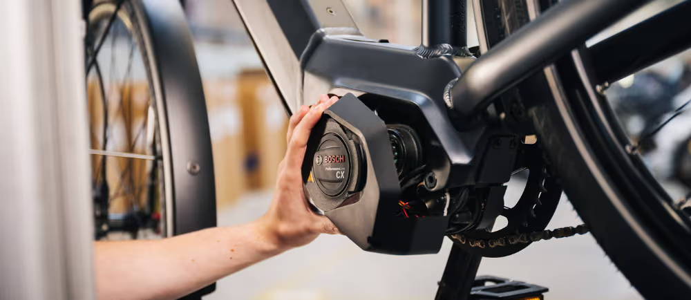 persoon checkt elektrische fiets batterij