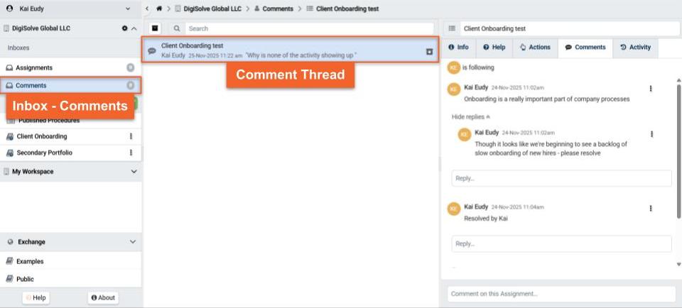 Inbox of Comment Threads