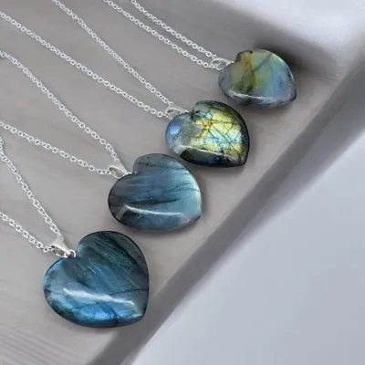 Labradorite Heart Crystal Pendant - Includes Leather Band