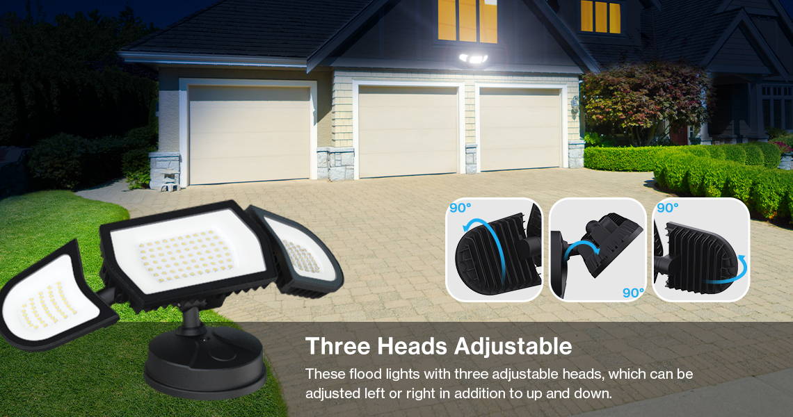 100W 3 Heads LED Flood Lights Adjustable Heads