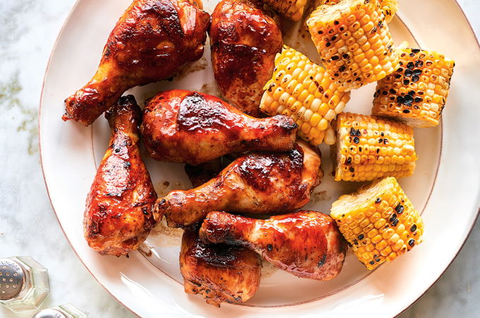 Grilled Sesame Drumsticks with Coleslaw