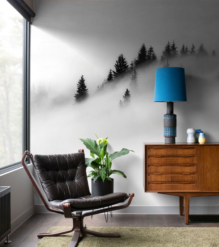 Grey Misty Forest Wall Mural hero image