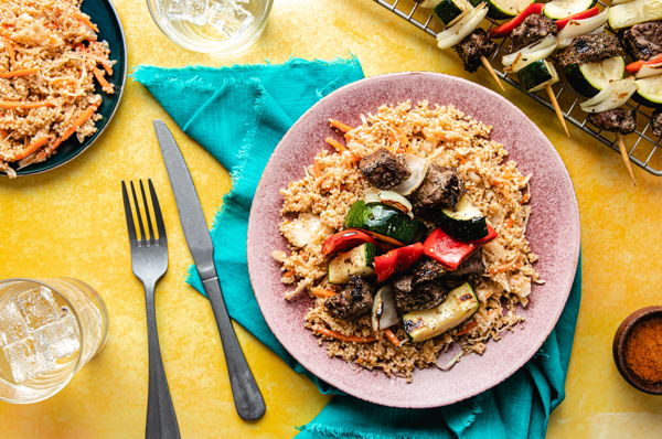 Photo of BEEF Greek Steak and Veggie Kebabs