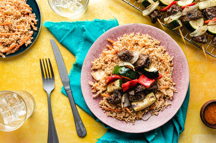 Photo of BEEF Greek Steak and Veggie Kebabs