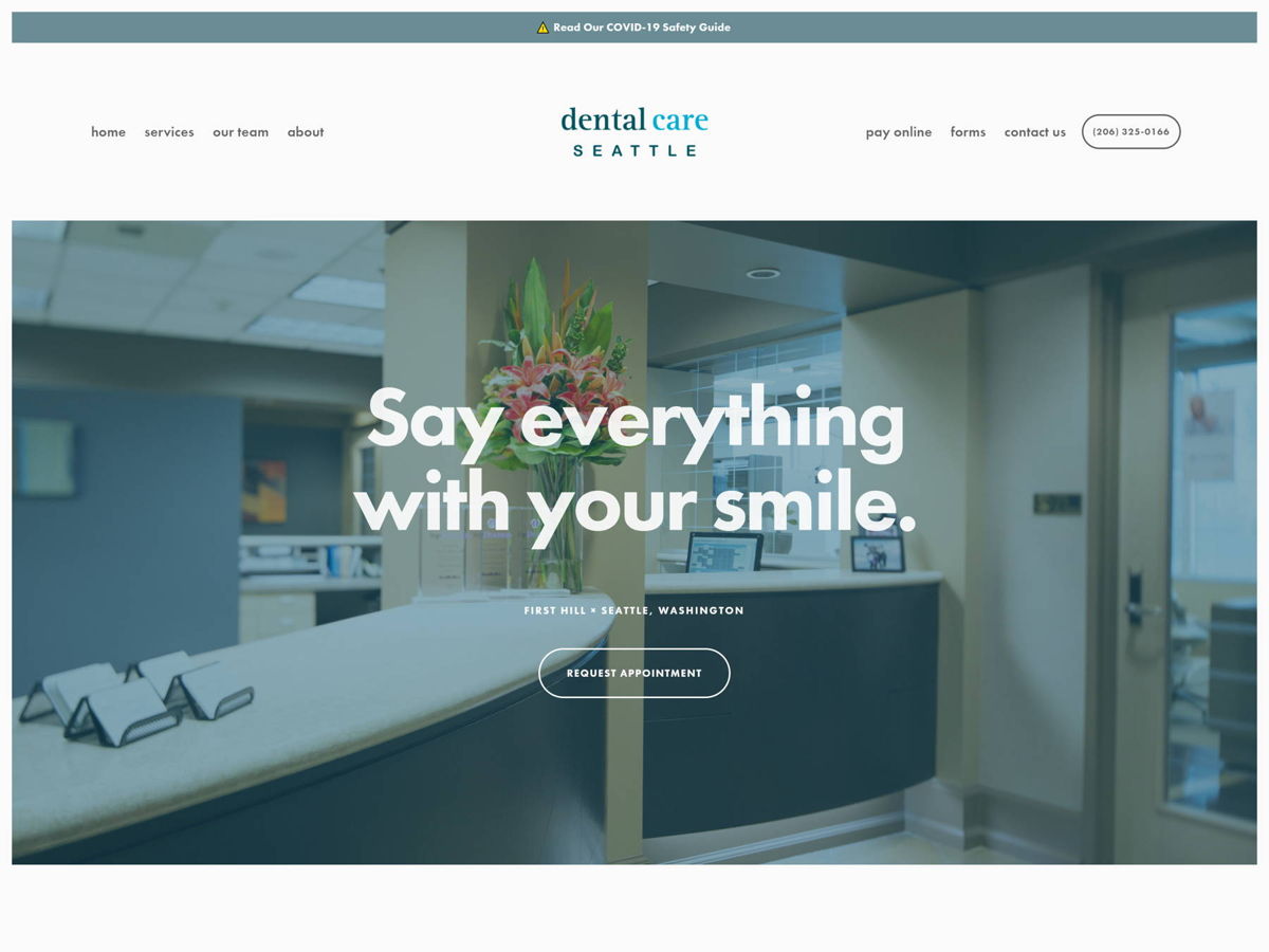 Screenshot of Dental Care Seattle, from the service websites collection.