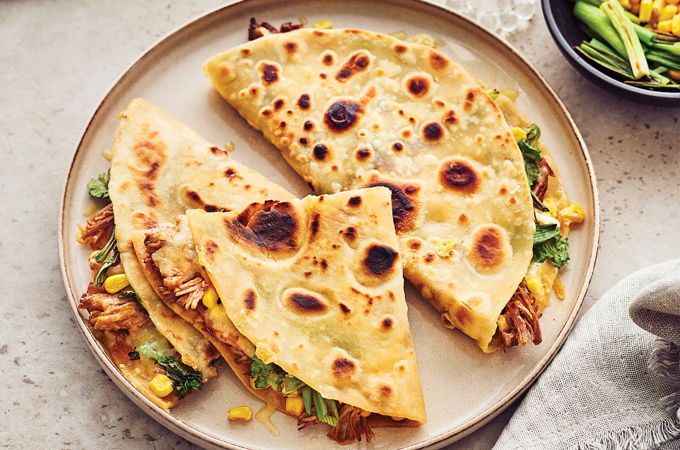 Braised Pork and Corn Quesadillas