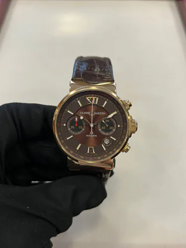 Ulysse Nardin Marine Chronograph Rose Gold Brown Dial Leather Band