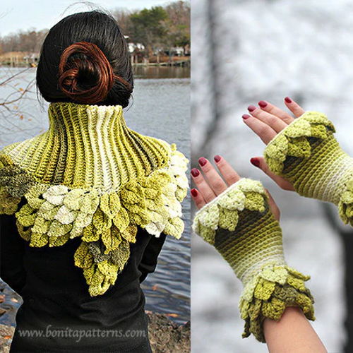 Duo Leafy Capelet & Fingerless Gloves