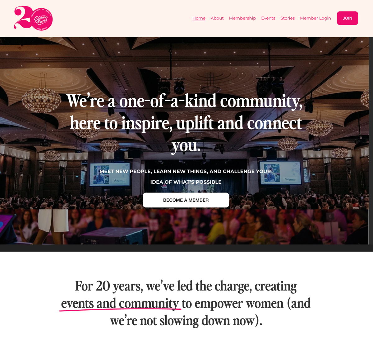 Screenshot of Business Chicks, from the squarespace membership websites collection.