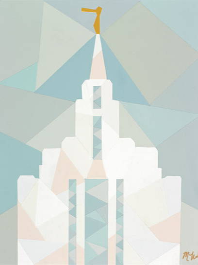 Geometric painting of the Oquirrh Mountain Temple.