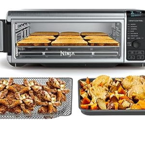 Ninja SP101 Digital Air Fry Countertop Oven with 8-in-1 Functionality, Flip Up & Away Capability for Storage Space, with Air Fry Basket, Wire Rack & Crumb Tray, Silver