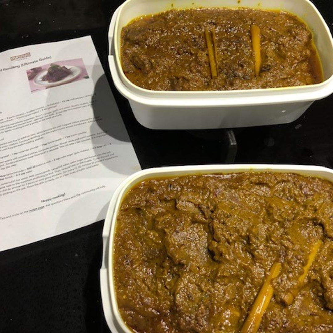 Made 3 times the recipe for Beef Rendang and I am so happy with the results. I started doing the Rendang paste on the stove then transferred to my Crockpot on high for 4 hours and the meat was so tender and the gravy was just right - absolutely beautifully done.  I used coconut cream to cut the liquid in the crockpot so the end result was thick gravy.