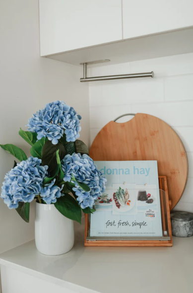 Dark Blue Hydrangeas in Ceramic Vase - Realistic Artificial Flowers