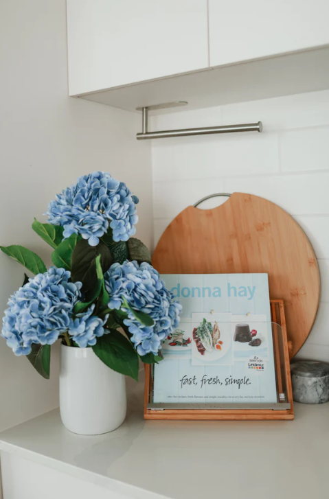 Dark Blue Hydrangeas in Ceramic Vase - Realistic Artificial Flowers