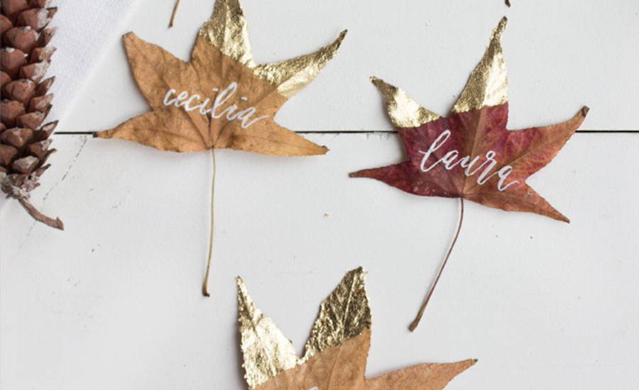 Golden leaves with names on them