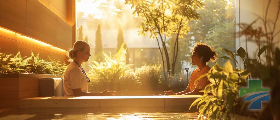 Nurse and patient in a calming, holistic care conversation