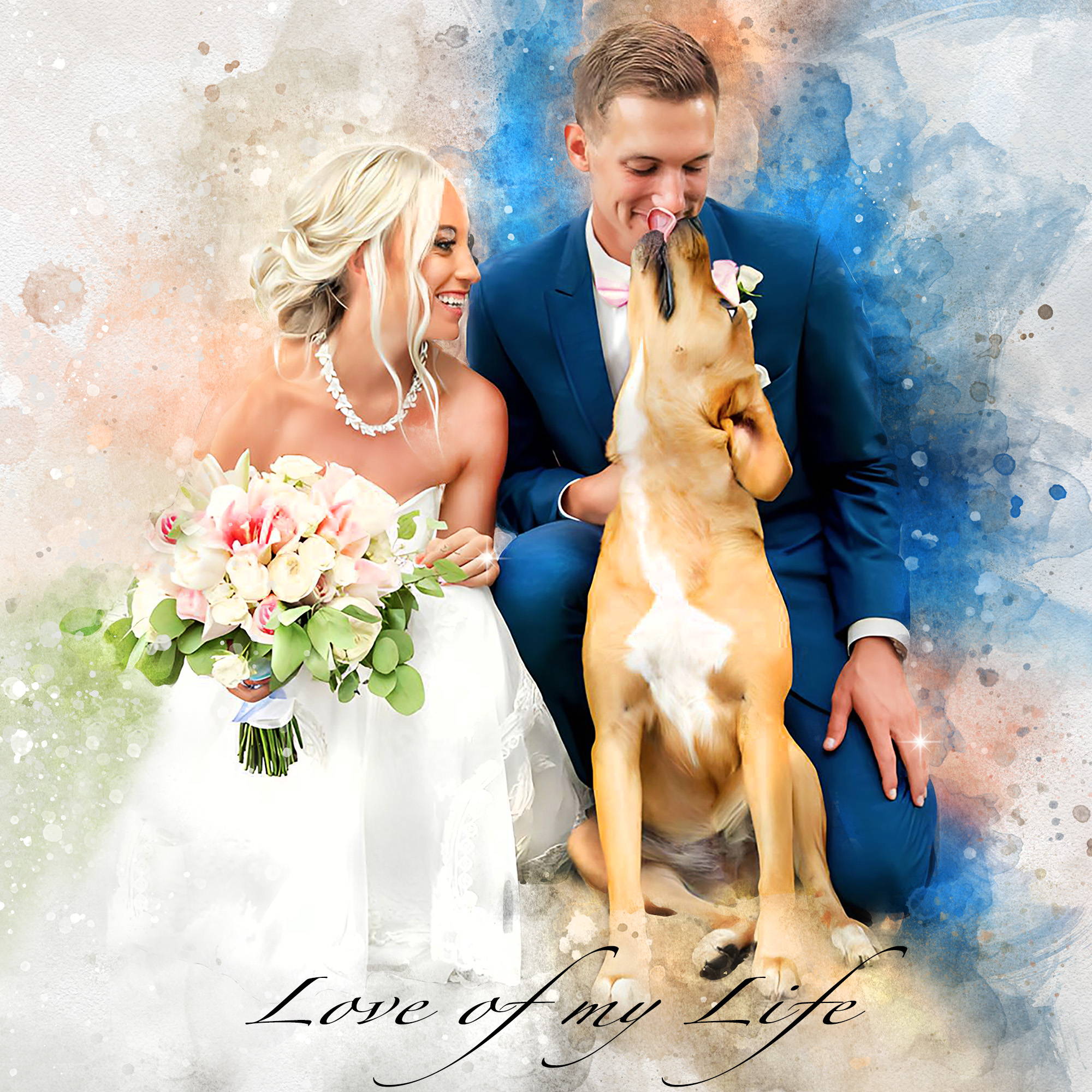 Gift for Couple, Gift for boyfriend, Portrait from Photo, Canvas Painting, Couple Painting, Gift for wife, Gift for Husband, Gift for him, Gift for her, Gift for Girlfriend, I love you gift, Valentines Gift, Couple Gift, Wedding Portrait with Dog, Anniversary Gift- From PicToArt