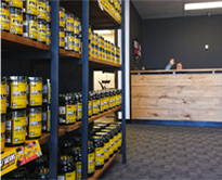 a room with shelves of food