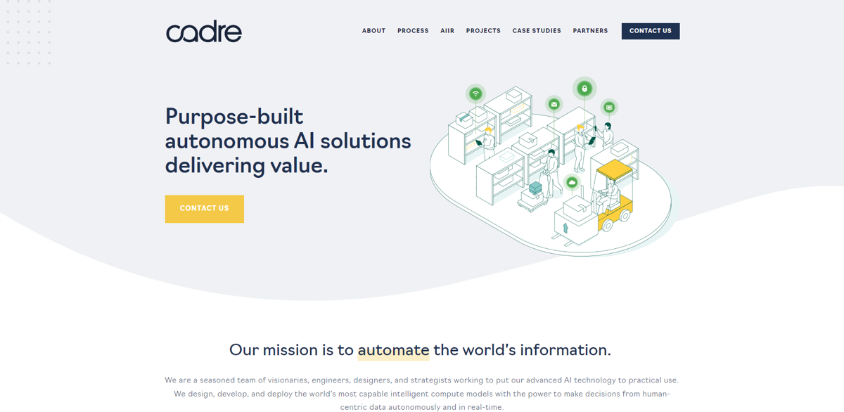 Screenshot of Cadre AI, from the startup websites collection.