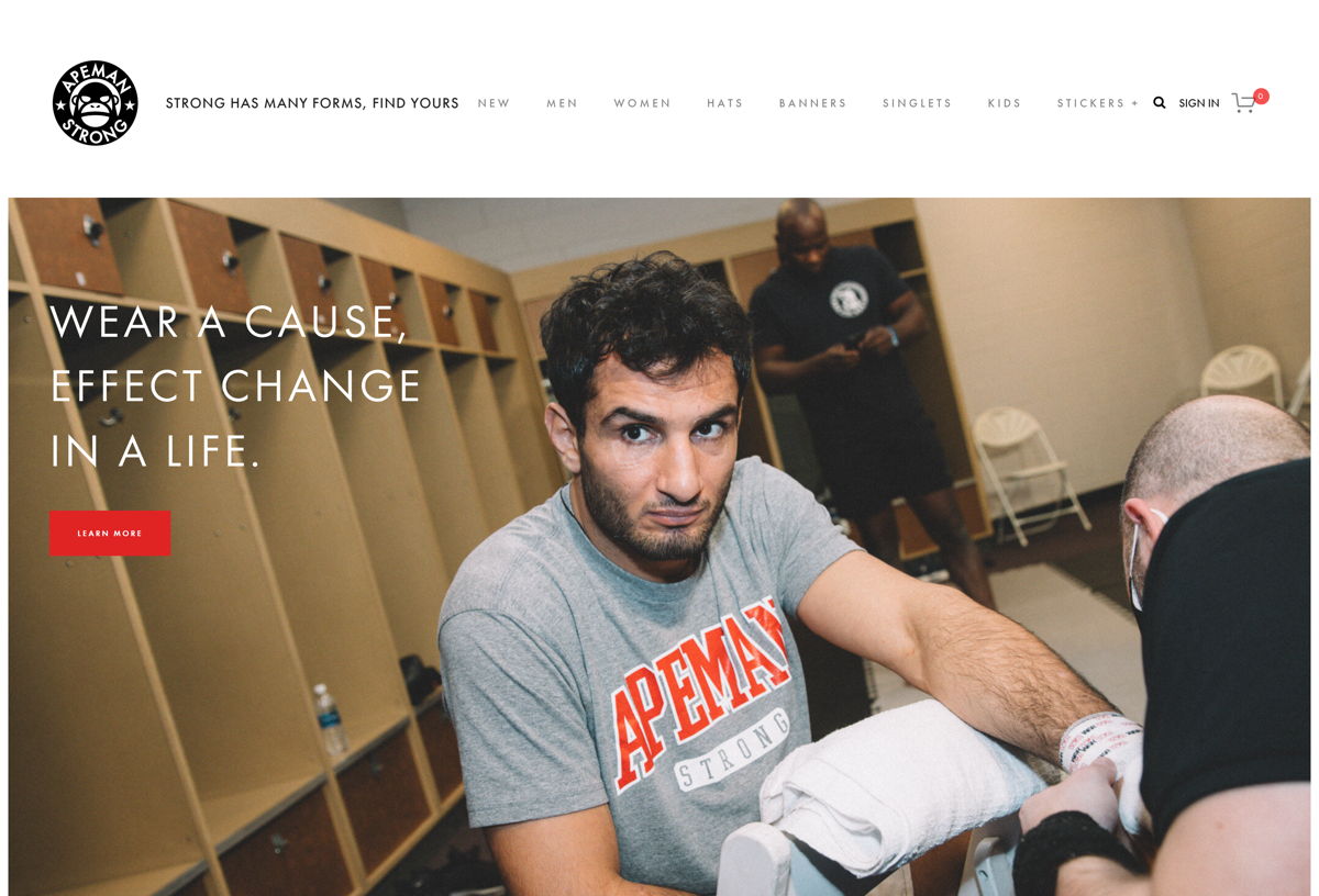 Screenshot of Apeman Strong, from the squarespace websites  collection.