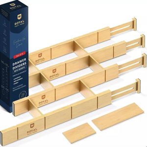 Adjustable Bamboo Drawer Dividers Organizers (17 - 22") - 4-Pack Expandable Drawer Organization Separators for Kitchen & More