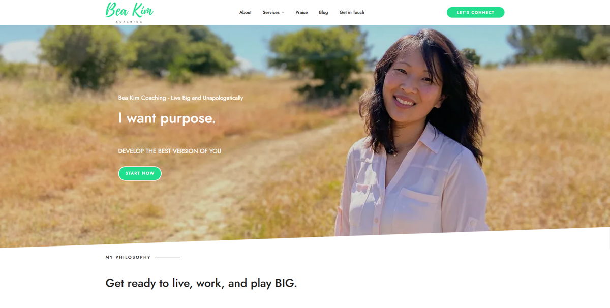 Screenshot of Bea Kim Coaching, from the advisor websites collection.