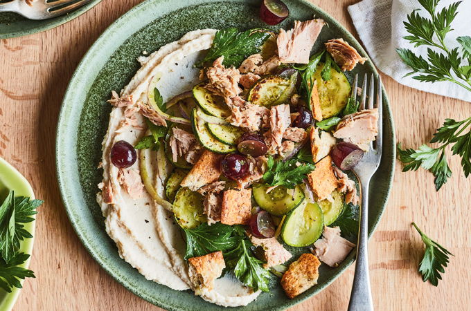Zucchini Salad with Grapes and Tuna