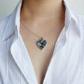 Silver in lace tradition heart pendant on chain as worn - Lily Gardner London