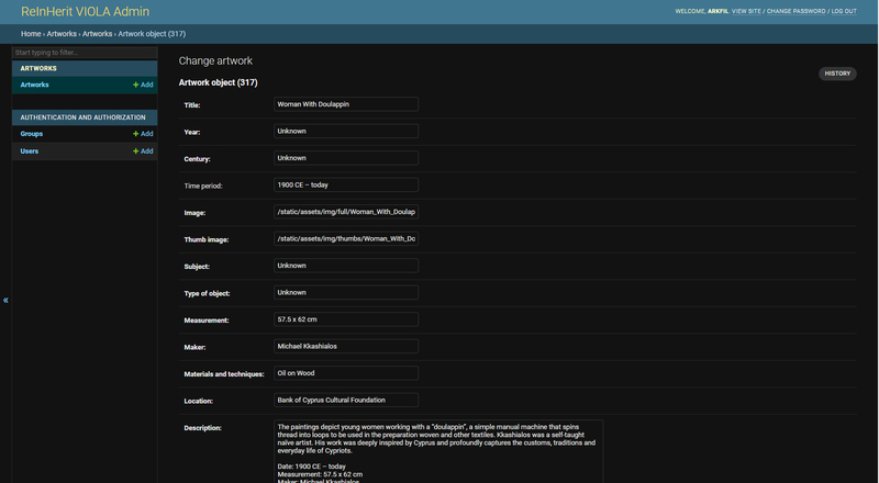 VIOLA multimedia chatbot: ADMIN Interface for curators