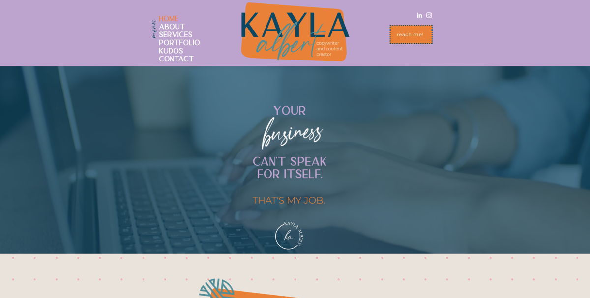 Screenshot of Kayla Albert, from the copywriting portfolios collection.