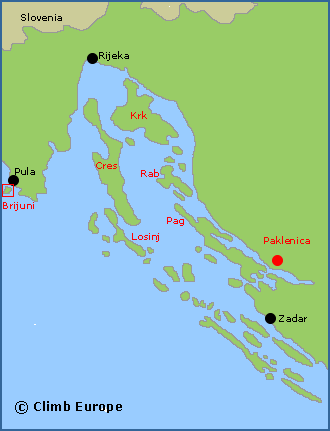 Map of the Croatia’s northern islands that offer excellent opportunities for walking and hiking