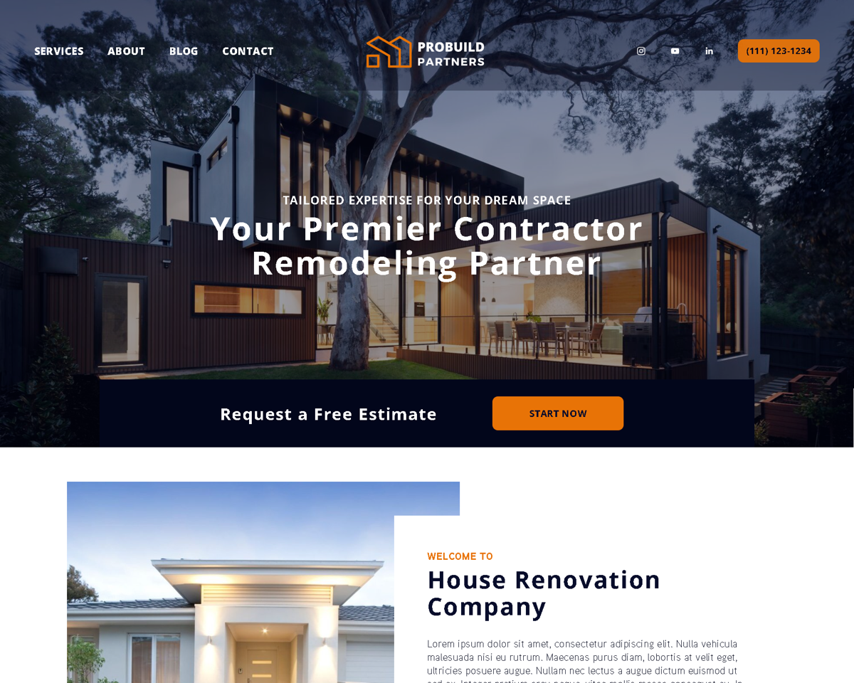 Screenshot of Your Premier Contractor Remodeling Partner, from the remodeling websites collection.