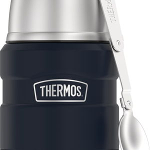 THERMOS Stainless King Vacuum-Insulated Food Jar with Spoon, 16 Ounce, Midnight Blue