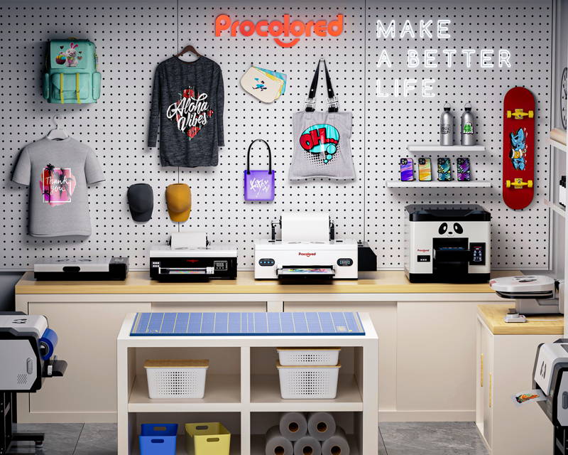 Vibrant DTF printed products on various textiles with printing equipment