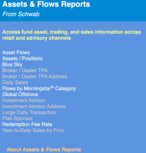 Reports in white continue to be available to fund firms in tier three. Greyed out are those now no longer available. 