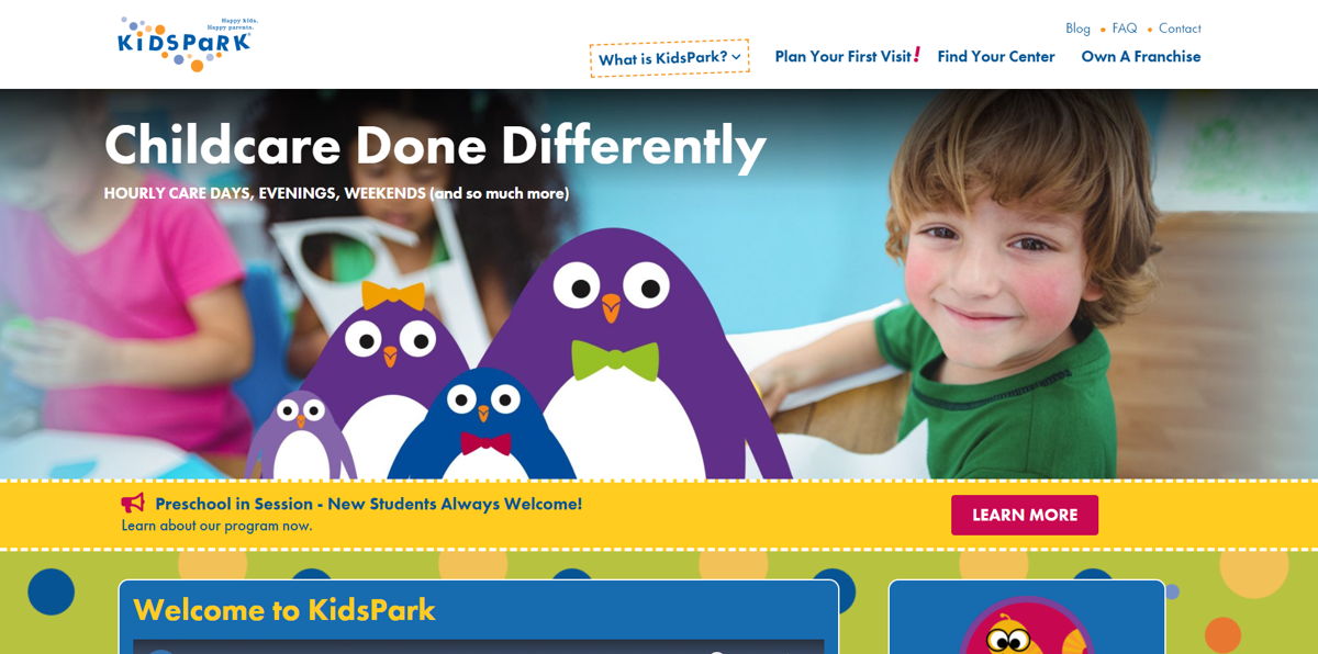 Screenshot of KidsPark, from the childcare & daycare websites collection.