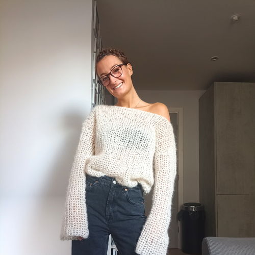Van de schouder mohair trui - haakpatroon