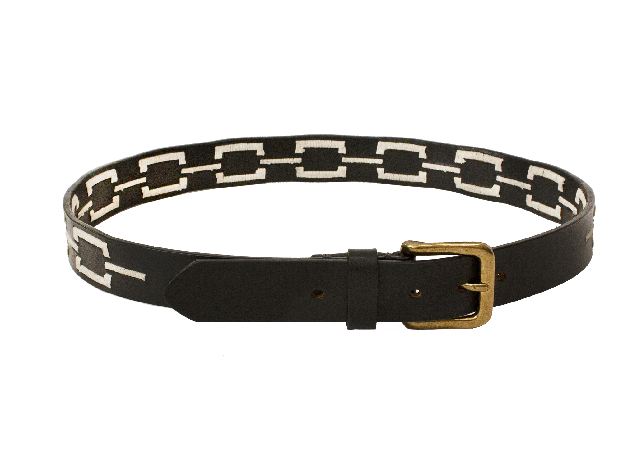 Vegetable-tanned leather & hand-stitched correntino belt in black with ivory stitch 