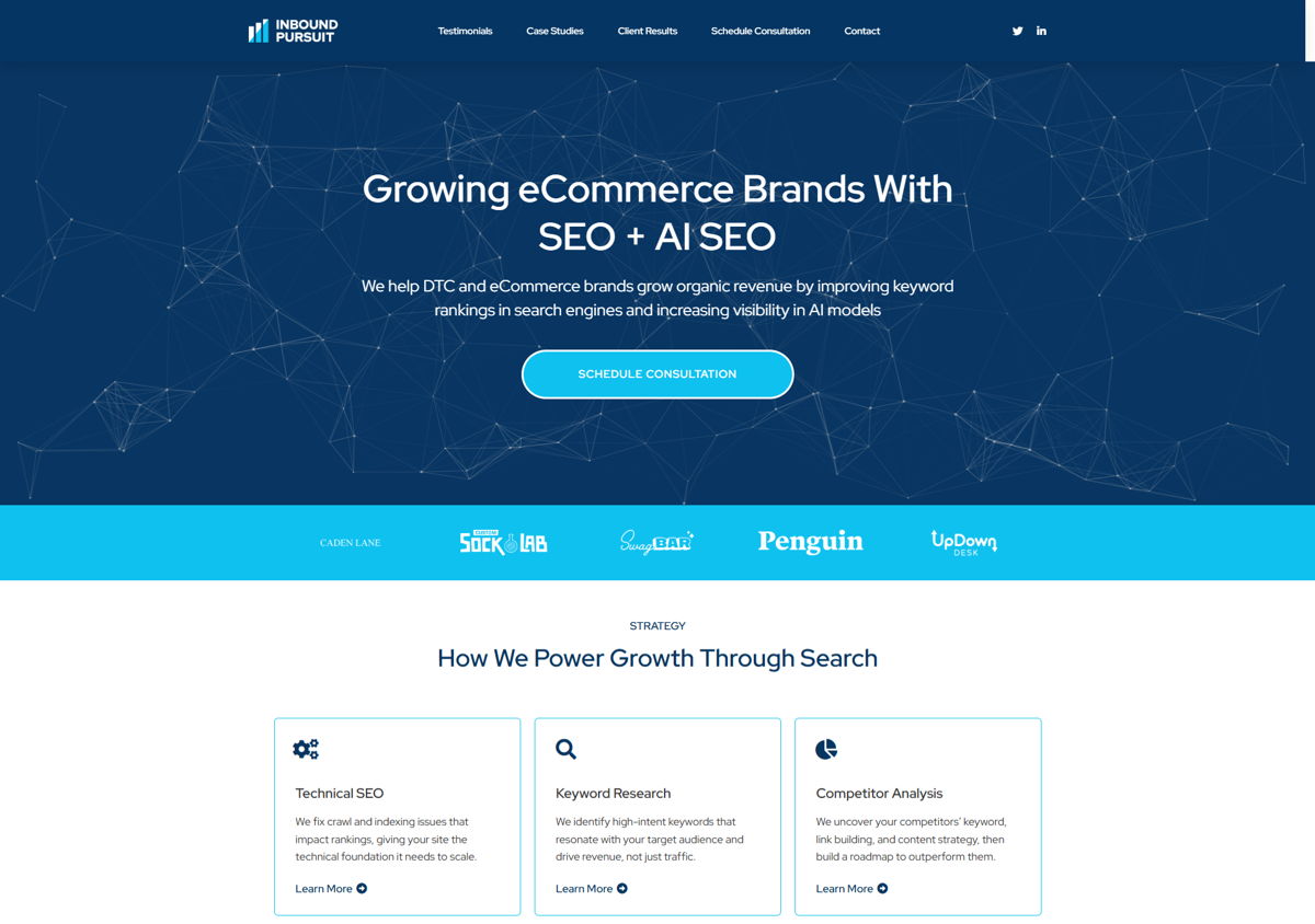 Screenshot of Inbound Pursuit, from the seo portfolios collection.