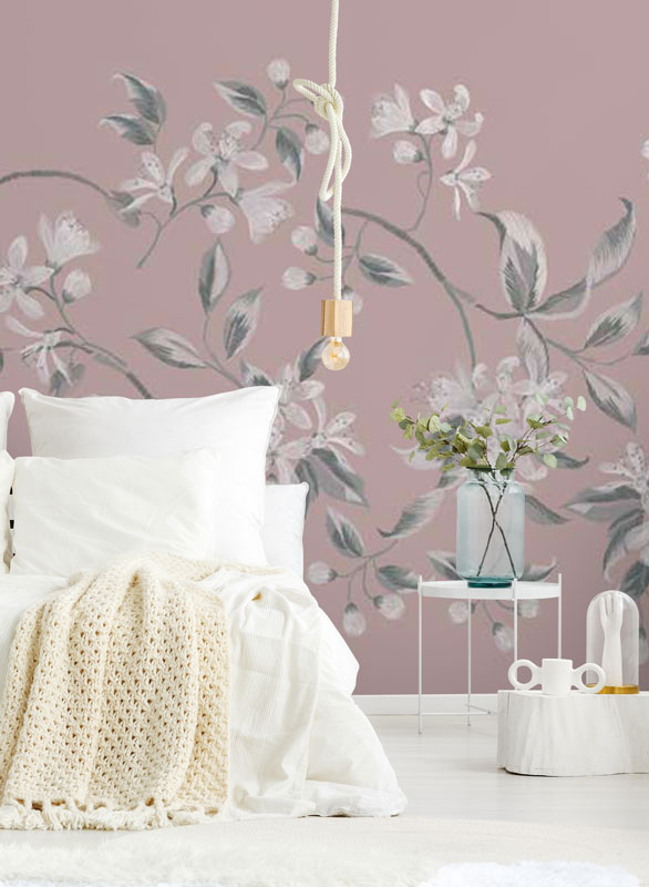 Brown Embroidered Flower Wall Mural hero image