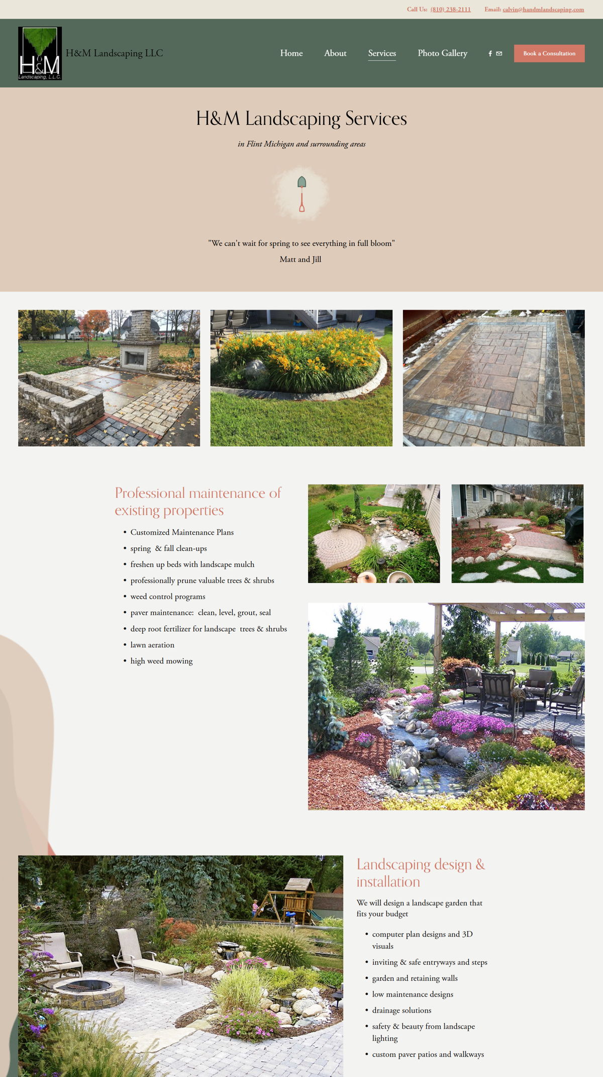 Screenshot of H&M Landscaping LLC, from the service page design examples collection.