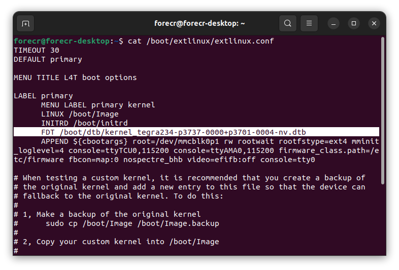 FDT parameter in the extlinux.conf file