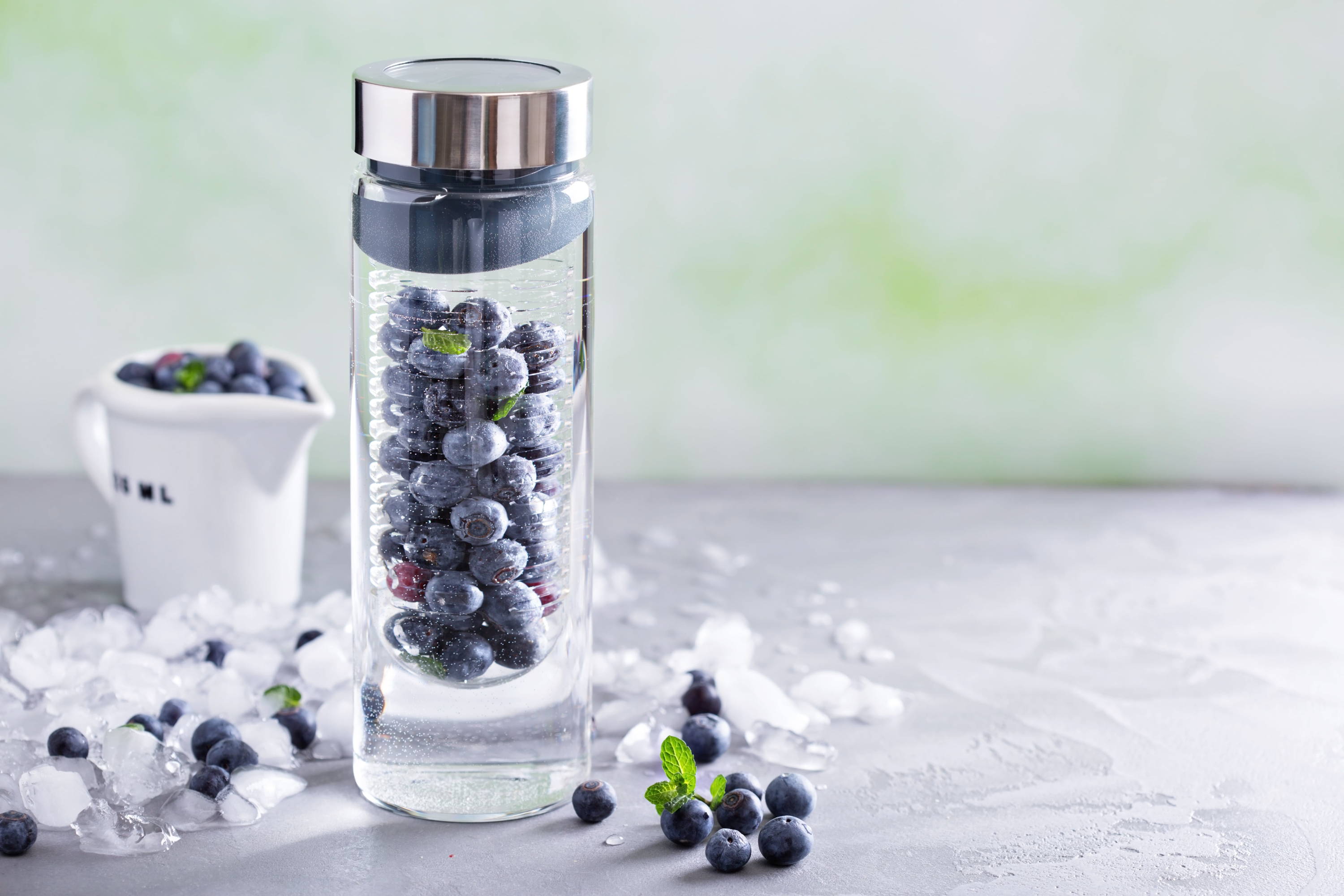 Blueberry fruit in water bottle