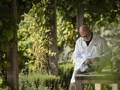 Simon Jackson reading in the Scientific Garden