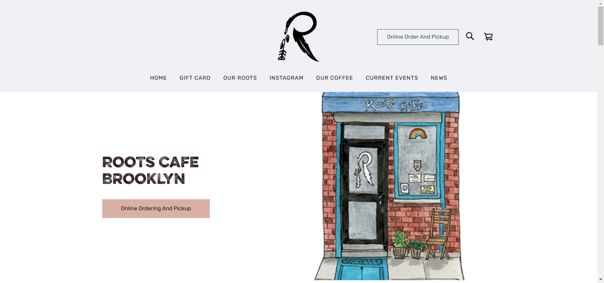 Screenshot of Roots Café, from the cafe & coffee shop websites collection.