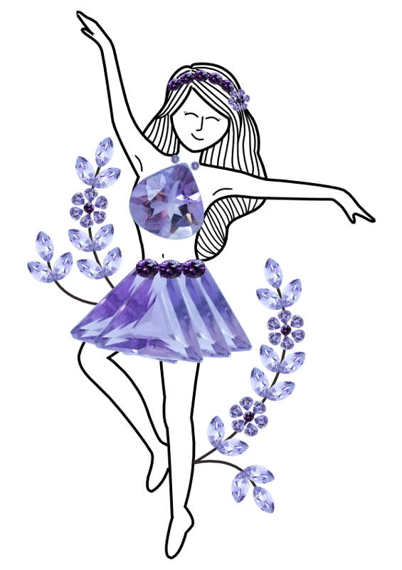 An illustration of a woman wearing amethysts