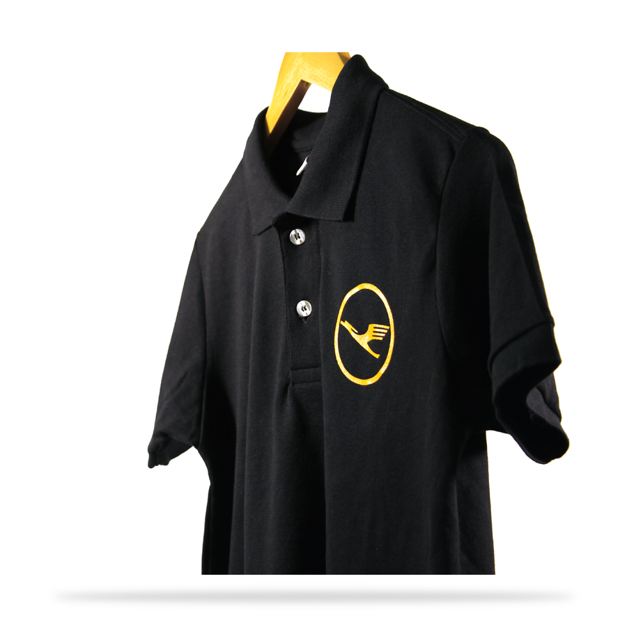 Lufthansa client screen-printed black adult fit honeycombed cotton polo shirts sj clothing manila philippines