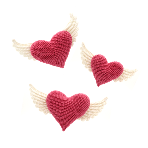 Hearts with Wings, 3 sizes, Crochet Pattern, Amigurumi