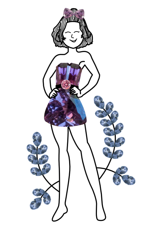 An illustration of a woman wearing spinel stones dress