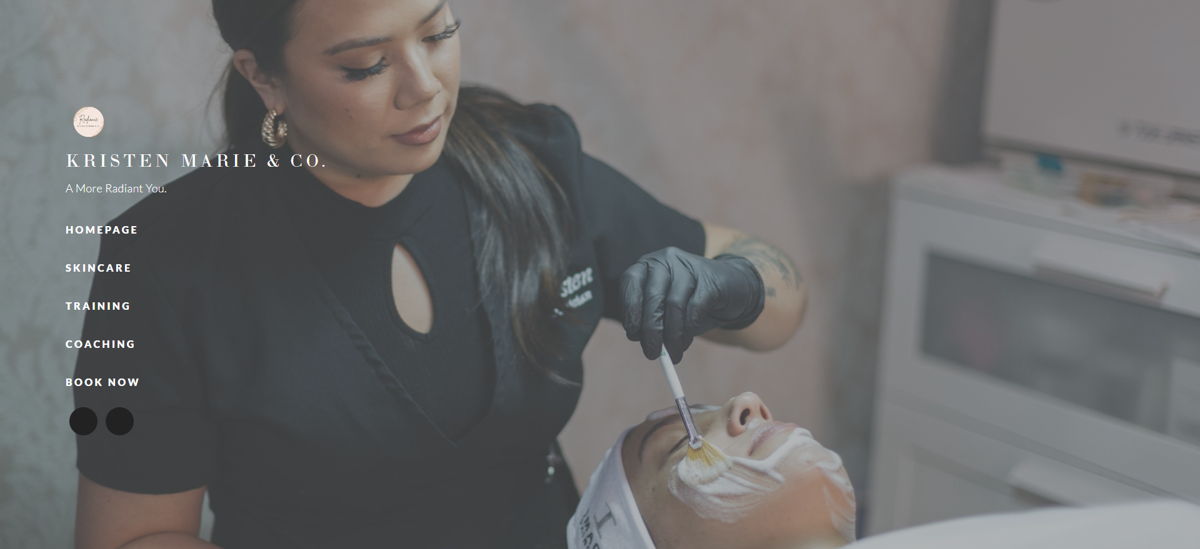 Screenshot of Kristen Marie & Co., from the esthetician websites collection.